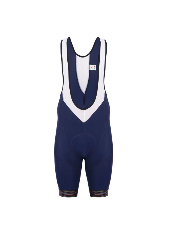 Men's cycling bib shorts Elite in deep blue colour  with printed band and padded chamois