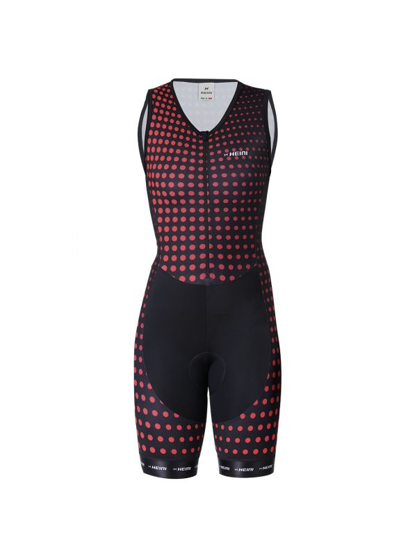 A vibrant and aerodynamic sleeveless women's triathlon suit, designed for optimal performance and comfort. The sleek design and quick-drying fabric make it ideal for a streamlined swim, efficient bike ride, and a comfortable run
